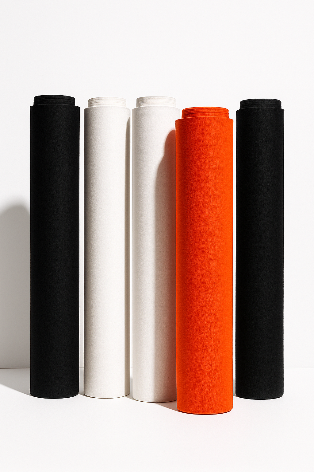 Fabric rolls with one orange roll