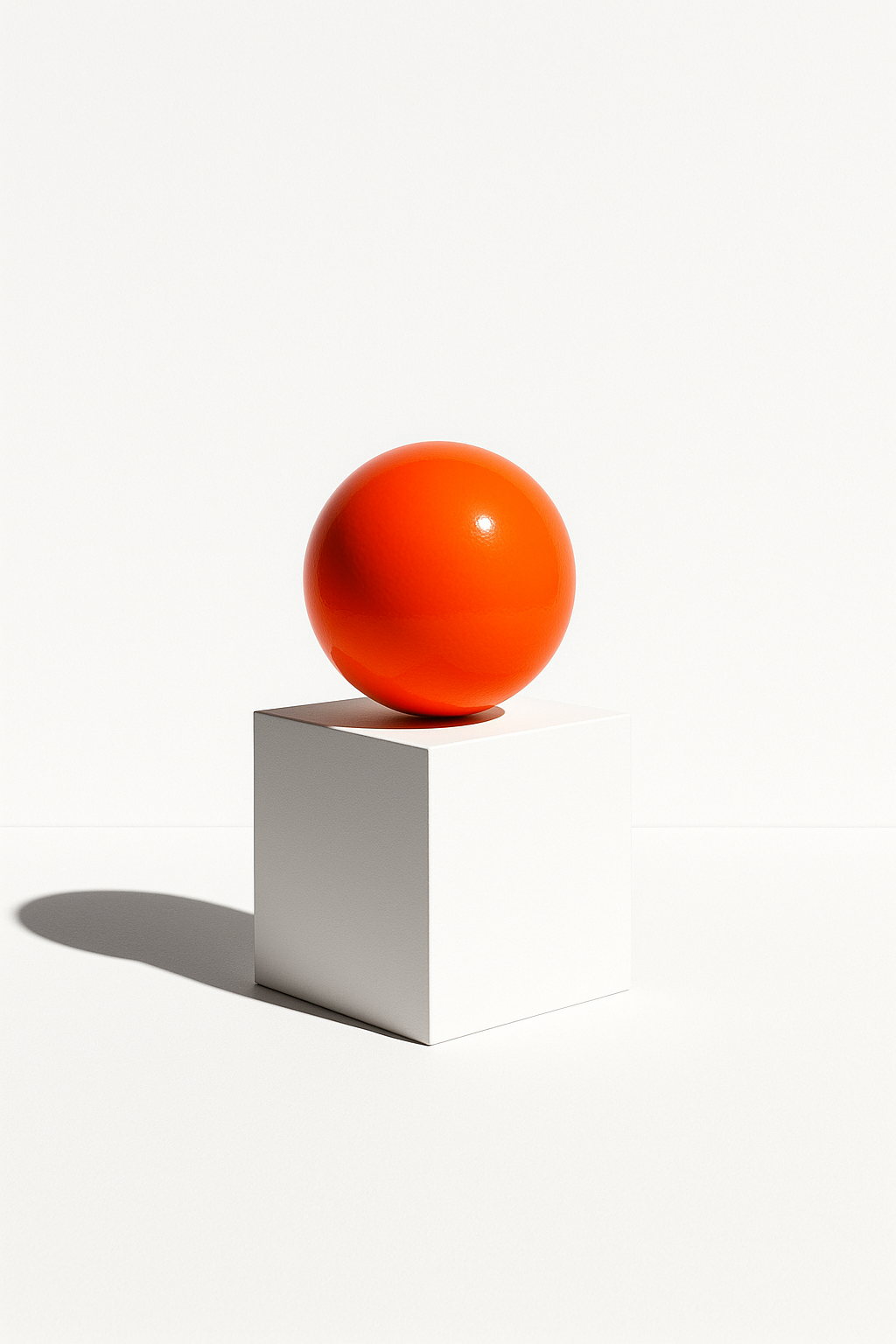 Orange sphere on white pedestal